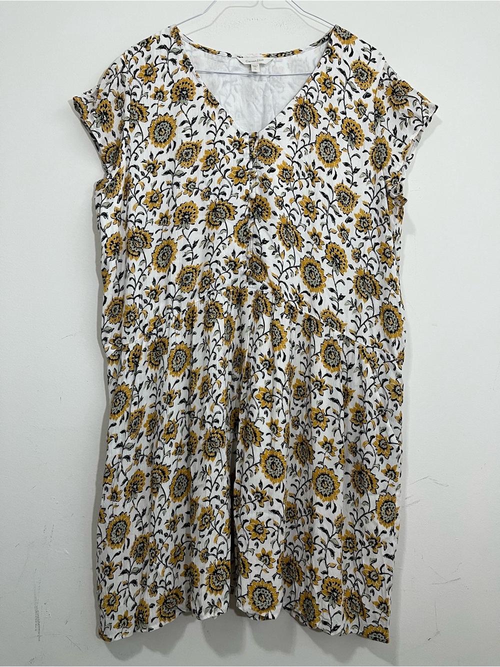 Garnet Hill Dress Womens XL Floral Button Pleated V-Neck Pockets Cottagecore